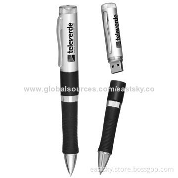 Pen-shaped USB flash drive, 64MB to 32GB flash memory, logo imprinting are accepted